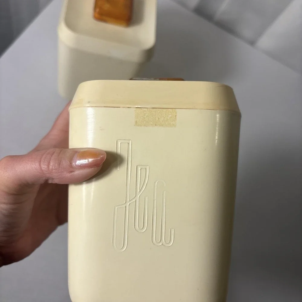 VTG 50's Lustro Ware Cream Plastic Kitchen Canister Set of 2 Tea Coffee Bakelite